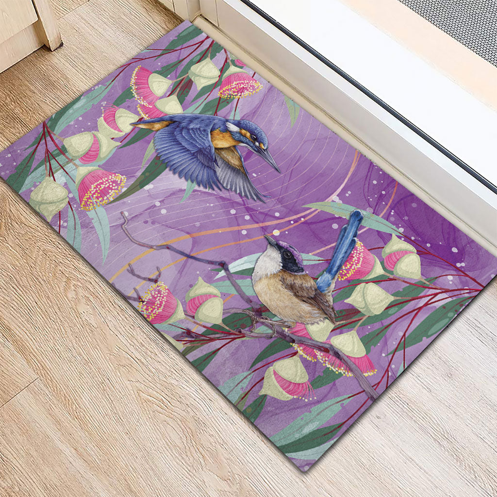 Australia Epilepsy Month Rubber Doormat Purple Fairy Wren with Eucalyptus Flowers
