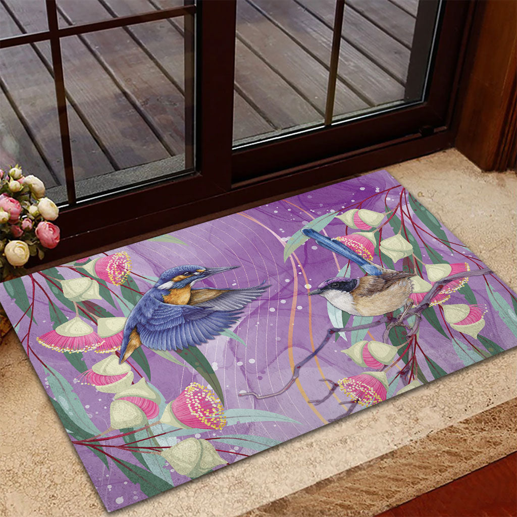 Australia Epilepsy Month Rubber Doormat Purple Fairy Wren with Eucalyptus Flowers