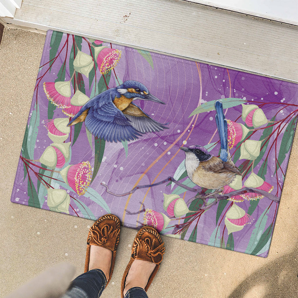 Australia Epilepsy Month Rubber Doormat Purple Fairy Wren with Eucalyptus Flowers
