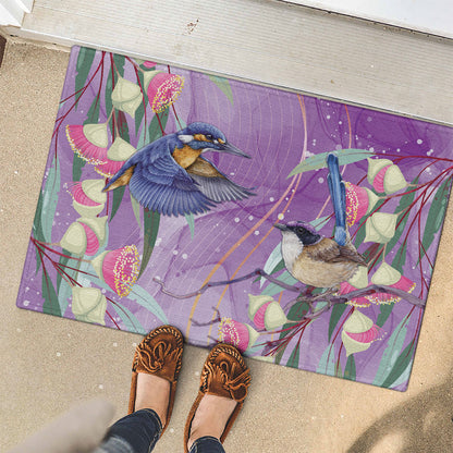 Australia Epilepsy Month Rubber Doormat Purple Fairy Wren with Eucalyptus Flowers
