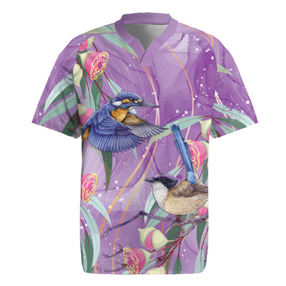 Australia Epilepsy Month Rugby Jersey Purple Fairy Wren with Eucalyptus Flowers