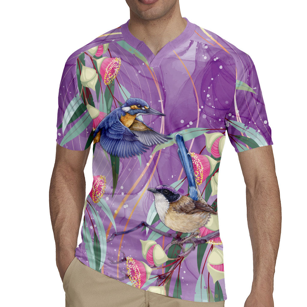Australia Epilepsy Month Rugby Jersey Purple Fairy Wren with Eucalyptus Flowers