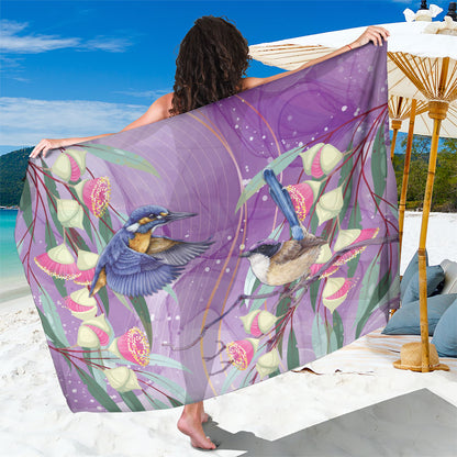 Australia Epilepsy Month Sarong Purple Fairy Wren with Eucalyptus Flowers