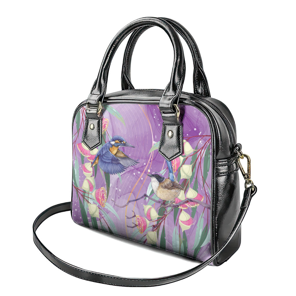 Australia Epilepsy Month Shoulder Handbag Purple Fairy Wren with Eucalyptus Flowers