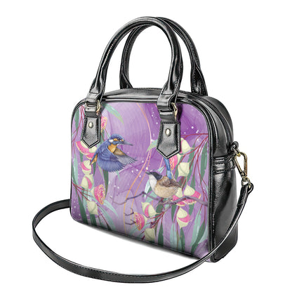 Australia Epilepsy Month Shoulder Handbag Purple Fairy Wren with Eucalyptus Flowers