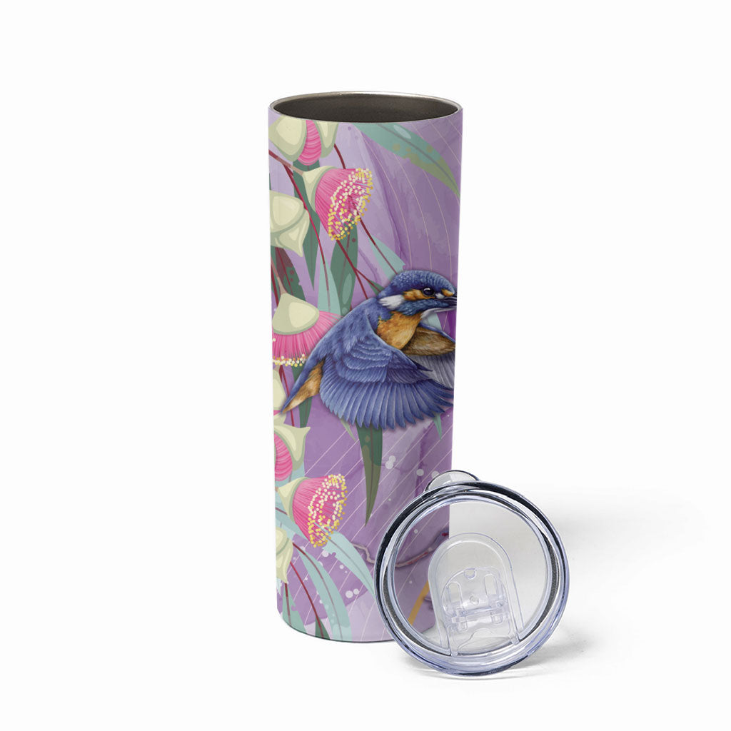 Australia Epilepsy Month Skinny Tumbler Purple Fairy Wren with Eucalyptus Flowers