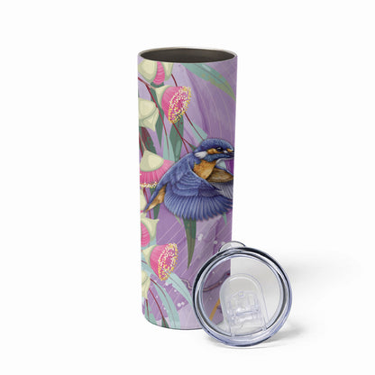 Australia Epilepsy Month Skinny Tumbler Purple Fairy Wren with Eucalyptus Flowers