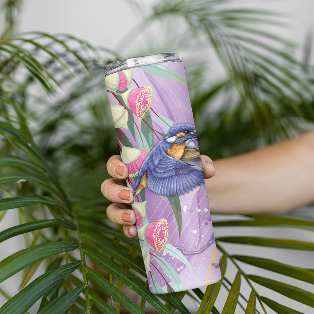 Australia Epilepsy Month Skinny Tumbler Purple Fairy Wren with Eucalyptus Flowers