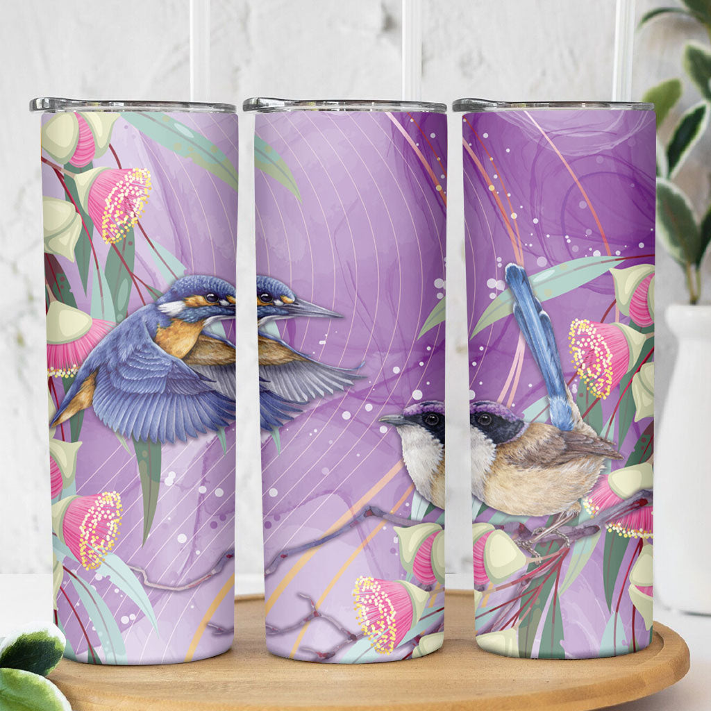 Australia Epilepsy Month Skinny Tumbler Purple Fairy Wren with Eucalyptus Flowers