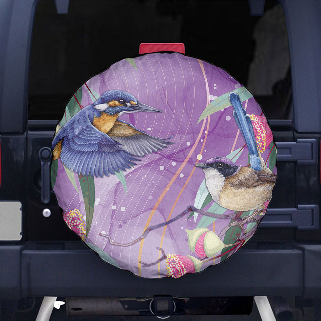 Australia Epilepsy Month Spare Tire Cover Purple Fairy Wren with Eucalyptus Flowers