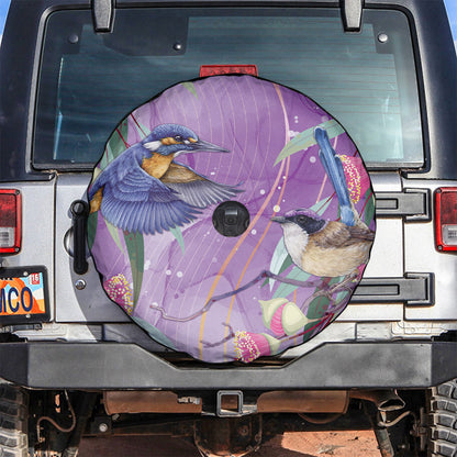 Australia Epilepsy Month Spare Tire Cover Purple Fairy Wren with Eucalyptus Flowers