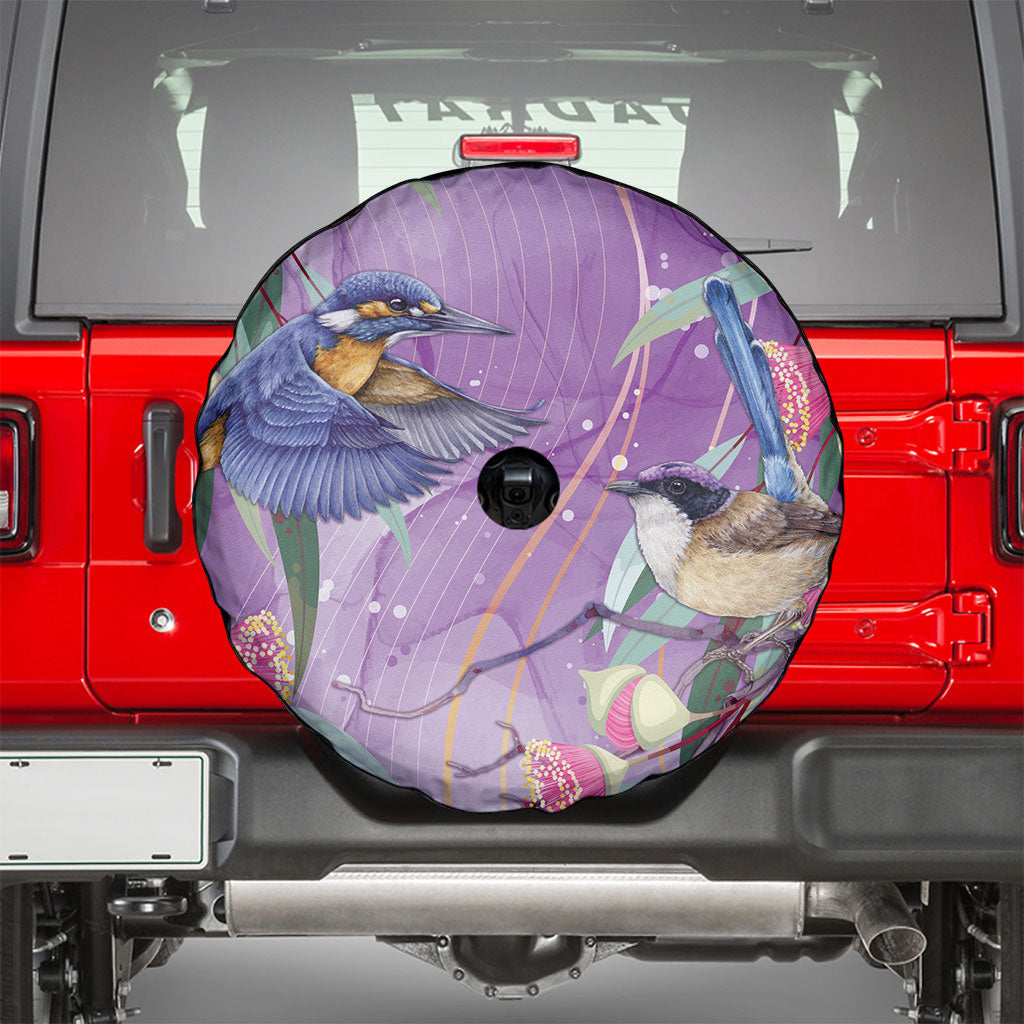 Australia Epilepsy Month Spare Tire Cover Purple Fairy Wren with Eucalyptus Flowers