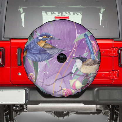 Australia Epilepsy Month Spare Tire Cover Purple Fairy Wren with Eucalyptus Flowers
