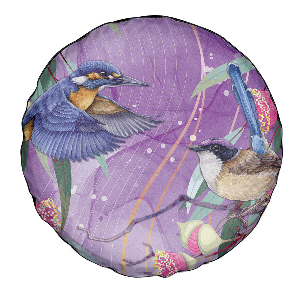 Australia Epilepsy Month Spare Tire Cover Purple Fairy Wren with Eucalyptus Flowers