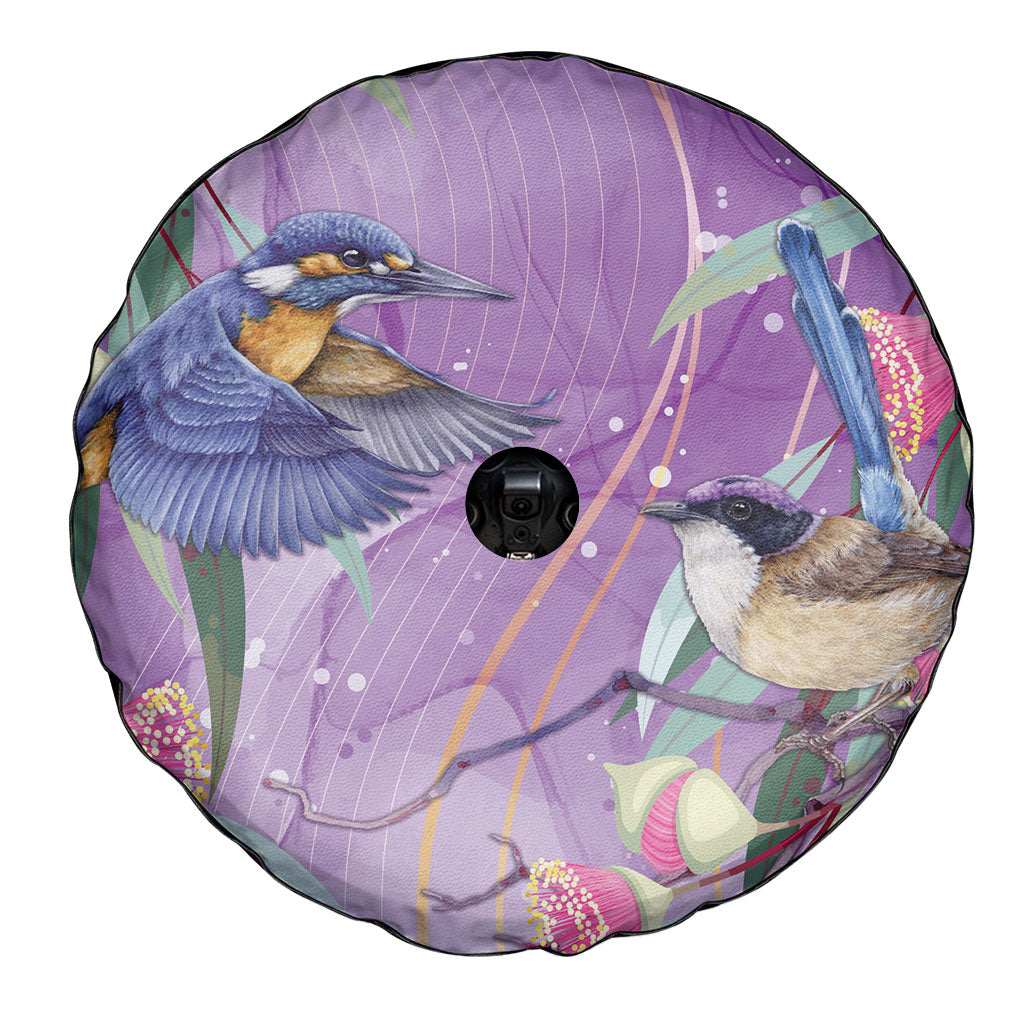Australia Epilepsy Month Spare Tire Cover Purple Fairy Wren with Eucalyptus Flowers