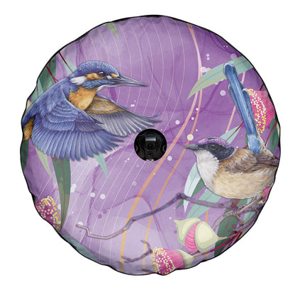 Australia Epilepsy Month Spare Tire Cover Purple Fairy Wren with Eucalyptus Flowers