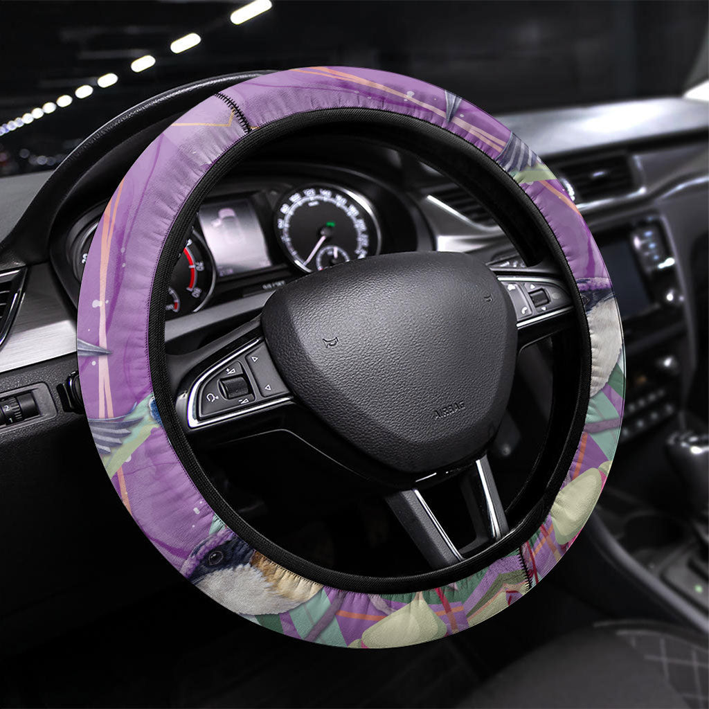 Australia Epilepsy Month Steering Wheel Cover Purple Fairy Wren with Eucalyptus Flowers