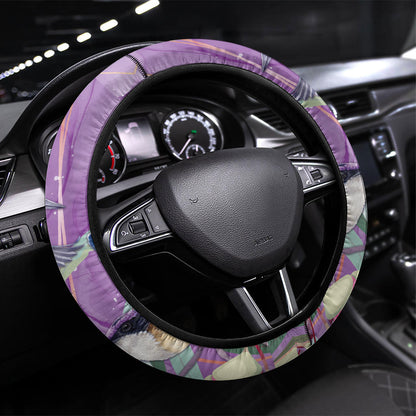 Australia Epilepsy Month Steering Wheel Cover Purple Fairy Wren with Eucalyptus Flowers