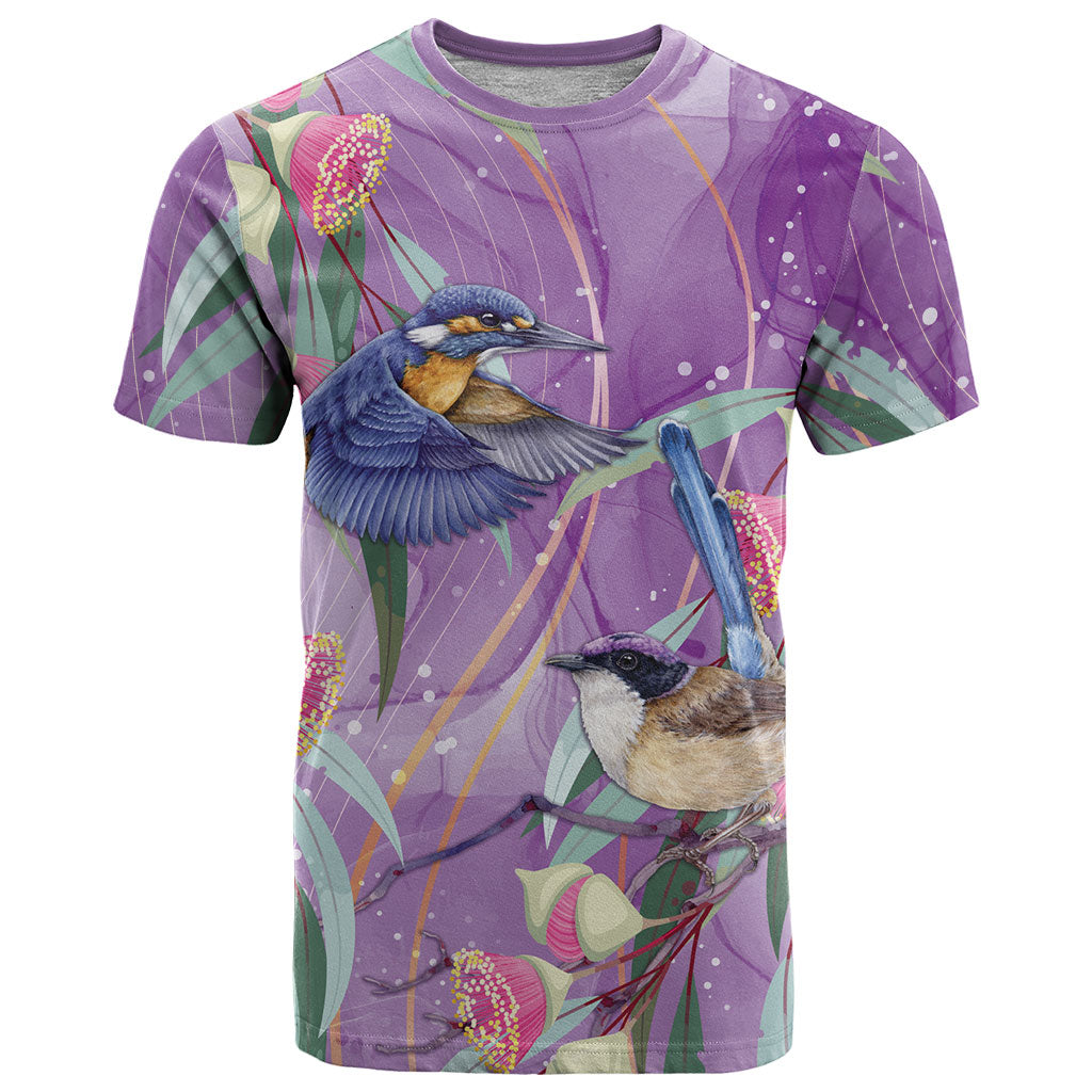 Australia Epilepsy Month T Shirt Purple Fairy Wren with Eucalyptus Flowers
