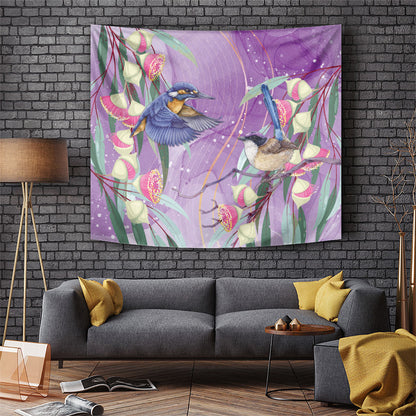 Australia Epilepsy Month Tapestry Purple Fairy Wren with Eucalyptus Flowers