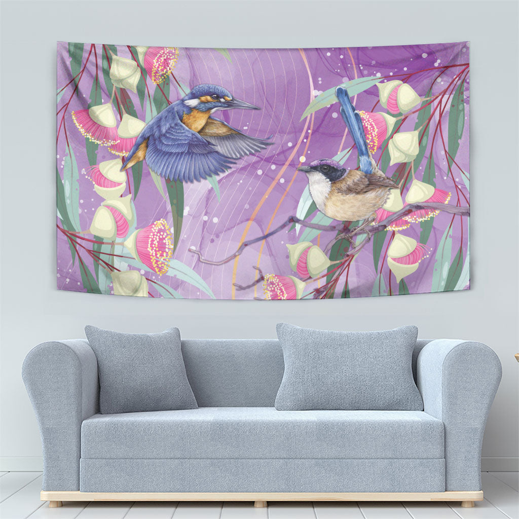 Australia Epilepsy Month Tapestry Purple Fairy Wren with Eucalyptus Flowers