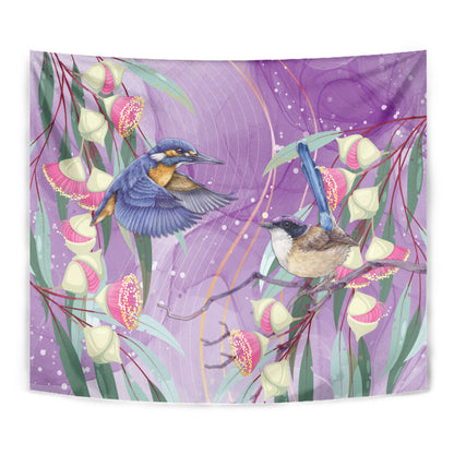 Australia Epilepsy Month Tapestry Purple Fairy Wren with Eucalyptus Flowers