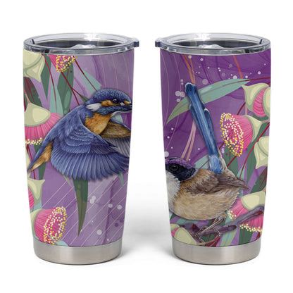 Australia Epilepsy Month Tumbler Cup Purple Fairy Wren with Eucalyptus Flowers