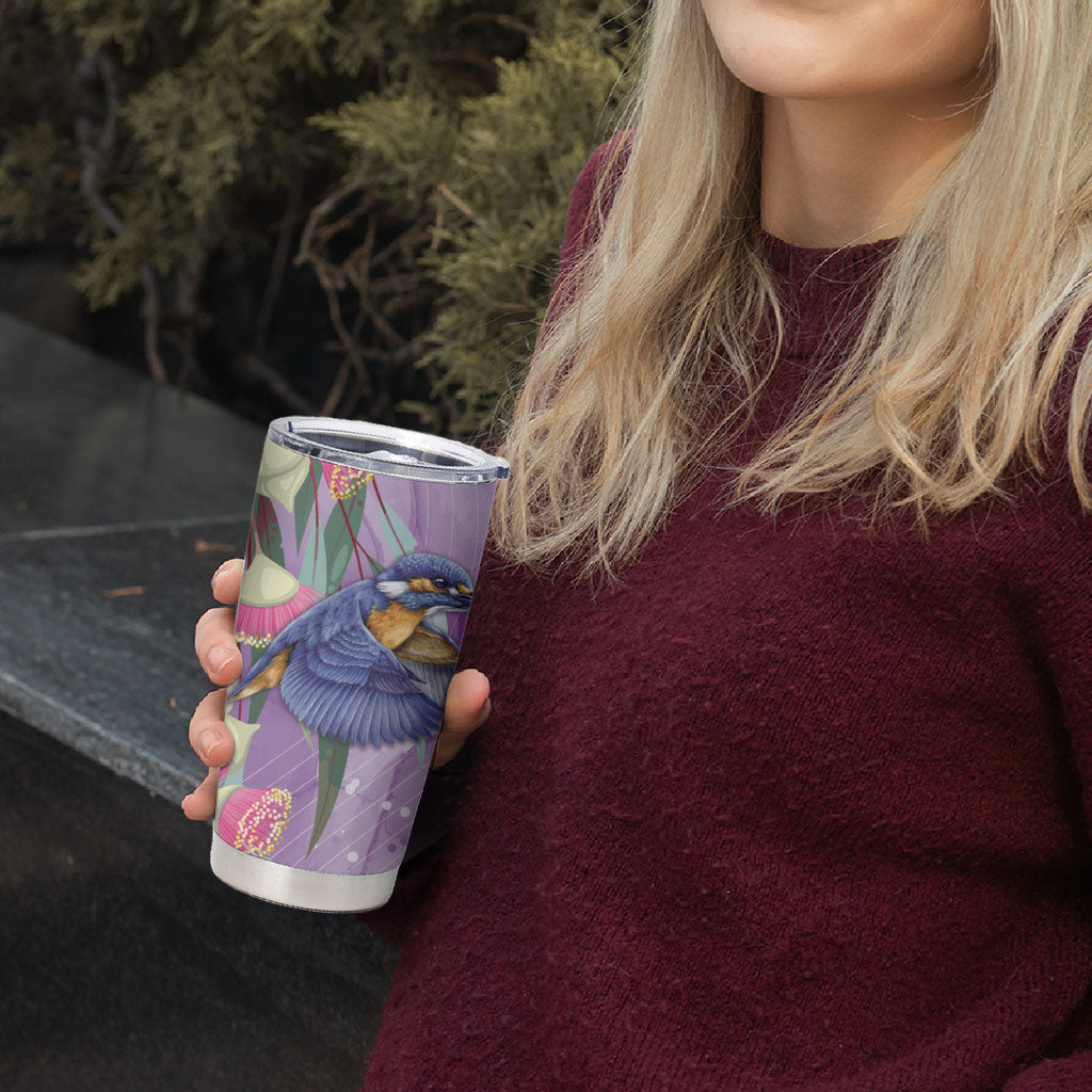 Australia Epilepsy Month Tumbler Cup Purple Fairy Wren with Eucalyptus Flowers