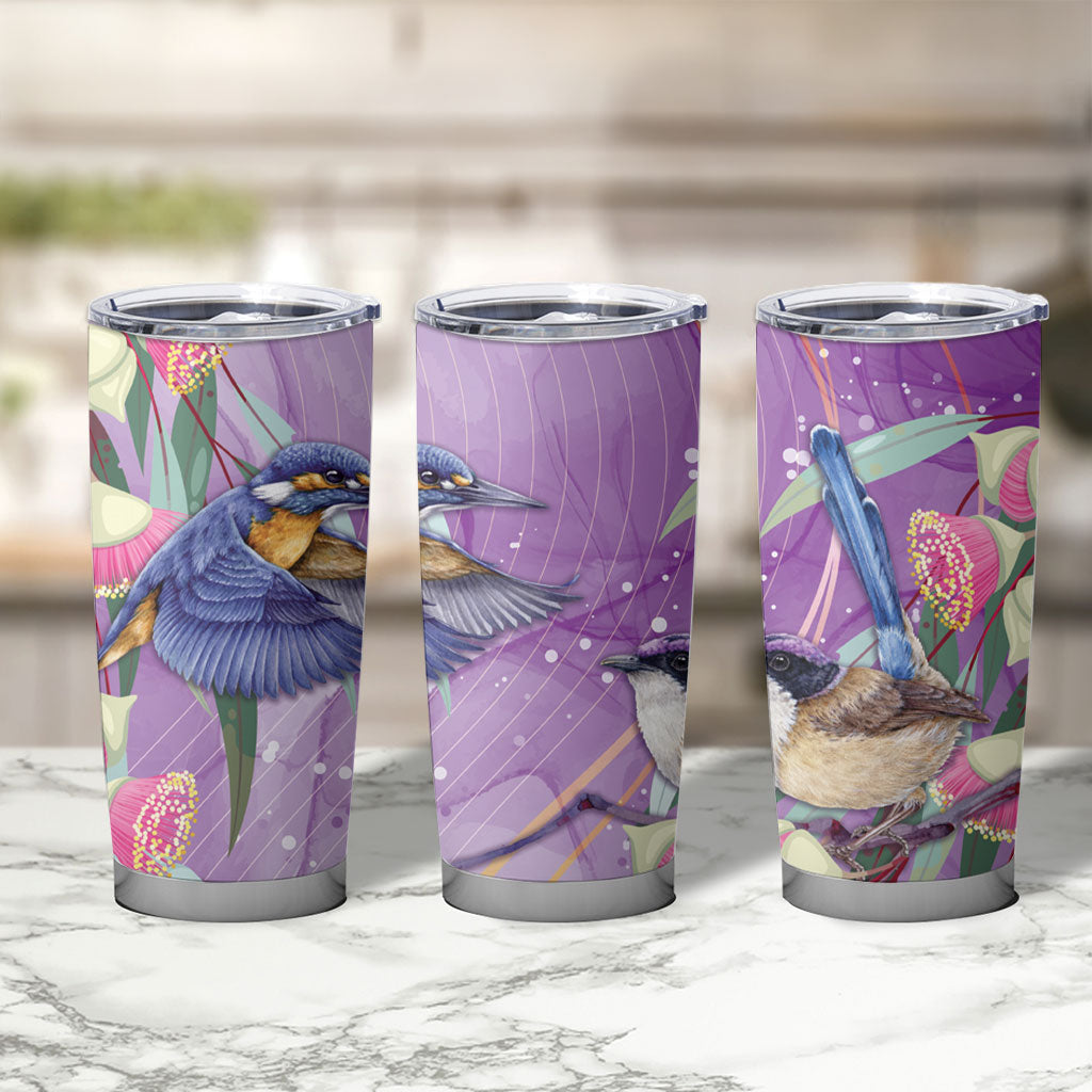 Australia Epilepsy Month Tumbler Cup Purple Fairy Wren with Eucalyptus Flowers