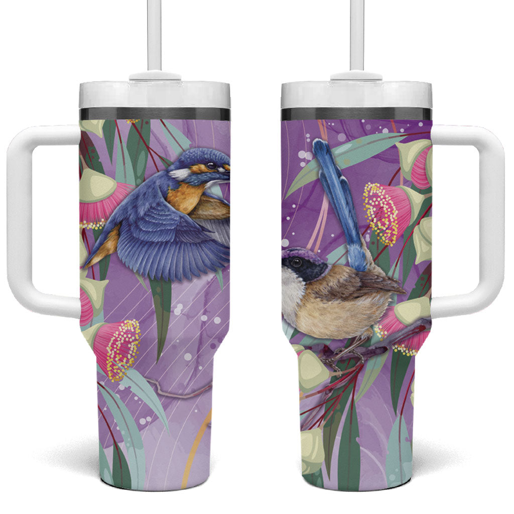 Australia Epilepsy Month Tumbler With Handle Purple Fairy Wren with Eucalyptus Flowers