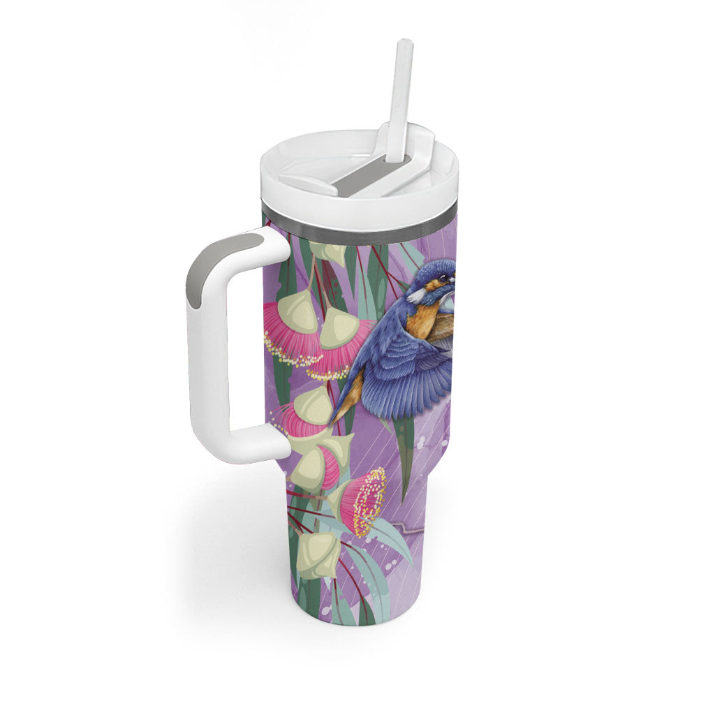 Australia Epilepsy Month Tumbler With Handle Purple Fairy Wren with Eucalyptus Flowers
