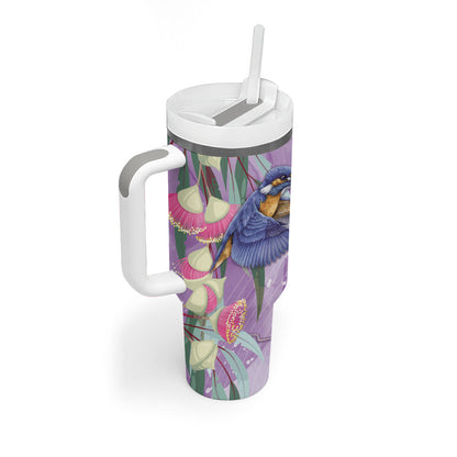 Australia Epilepsy Month Tumbler With Handle Purple Fairy Wren with Eucalyptus Flowers