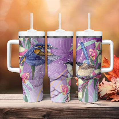Australia Epilepsy Month Tumbler With Handle Purple Fairy Wren with Eucalyptus Flowers