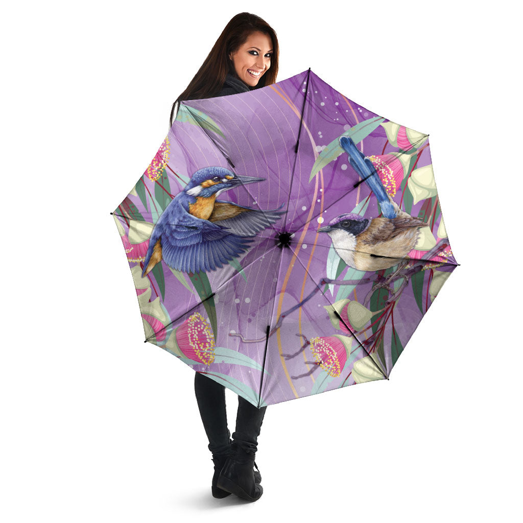 Australia Epilepsy Month Umbrella Purple Fairy Wren with Eucalyptus Flowers