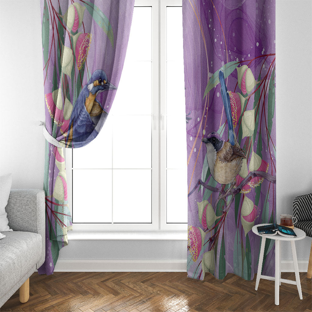 Australia Epilepsy Month Window Curtain Purple Fairy Wren with Eucalyptus Flowers