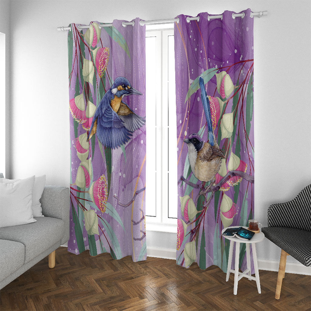 Australia Epilepsy Month Window Curtain Purple Fairy Wren with Eucalyptus Flowers