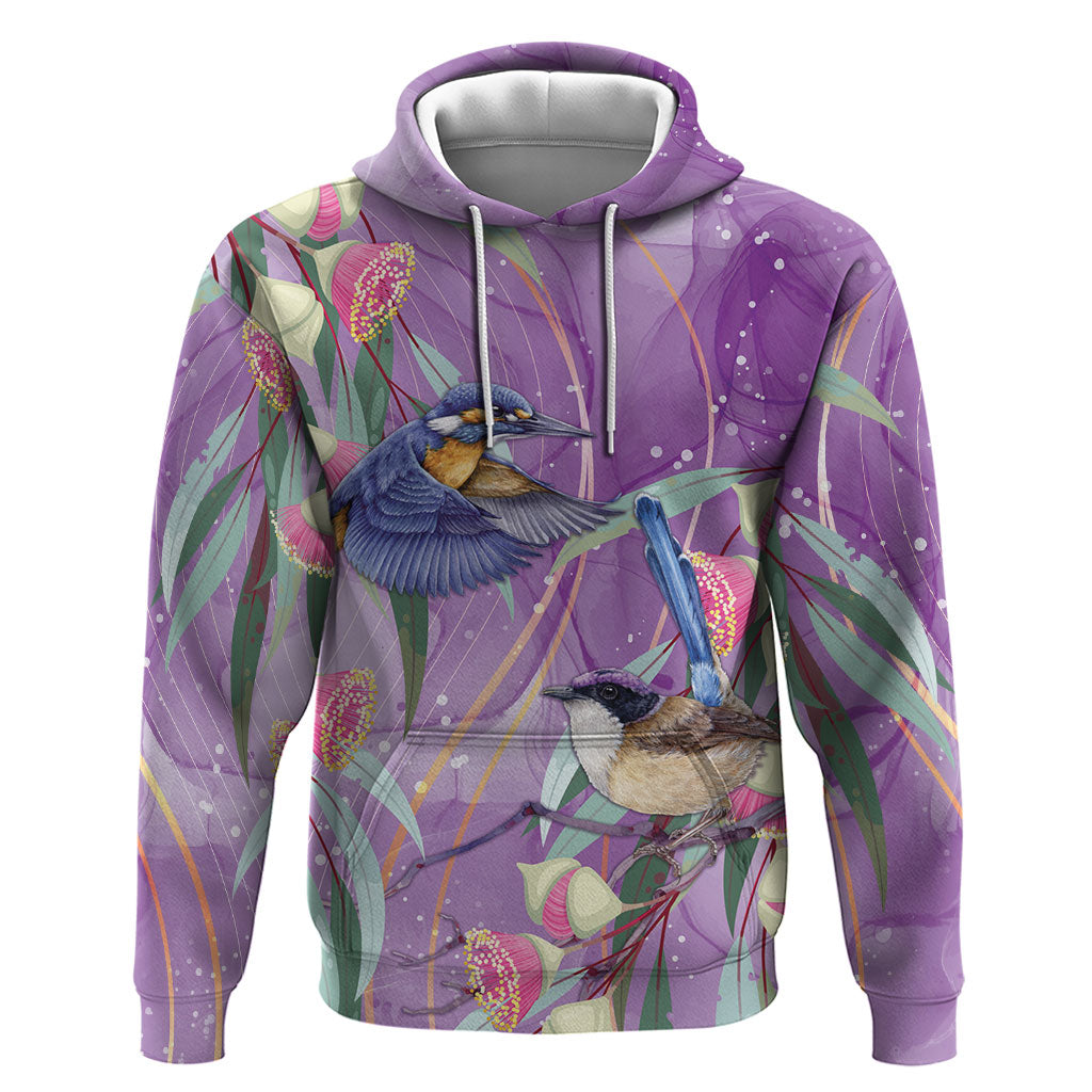 Australia Epilepsy Month Zip Hoodie Purple Fairy Wren with Eucalyptus Flowers