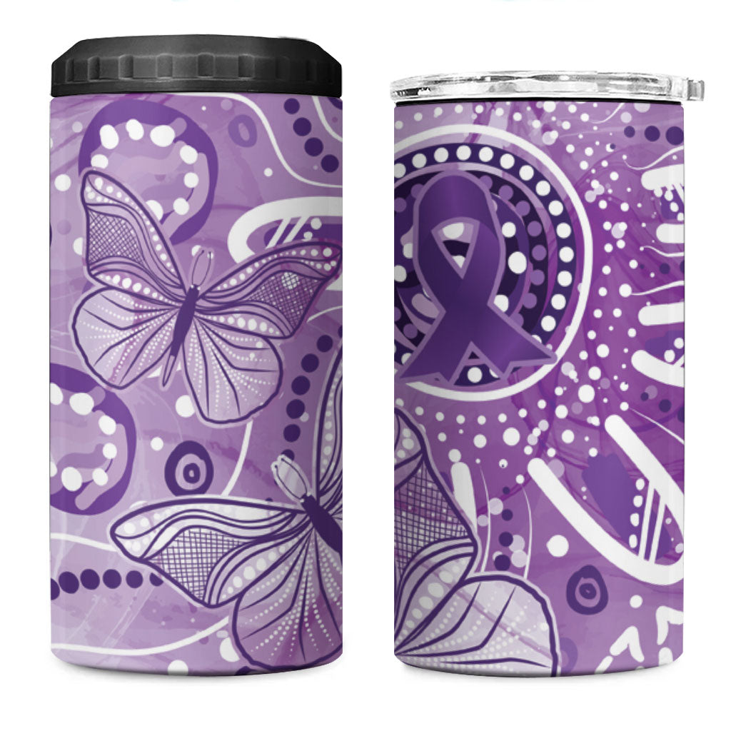 Australia Epilepsy Month Indigenous 4 in 1 Can Cooler Tumbler Butterfly Aboriginal Art
