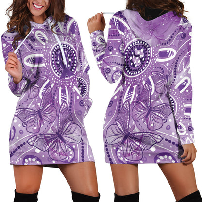 Australia Epilepsy Month Indigenous Hoodie Dress Butterfly Aboriginal Art
