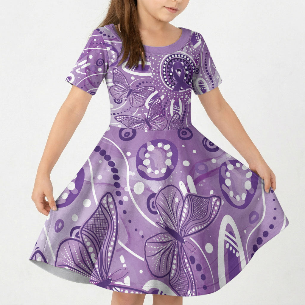Australia Epilepsy Month Indigenous Kid Short Sleeve Dress Butterfly Aboriginal Art