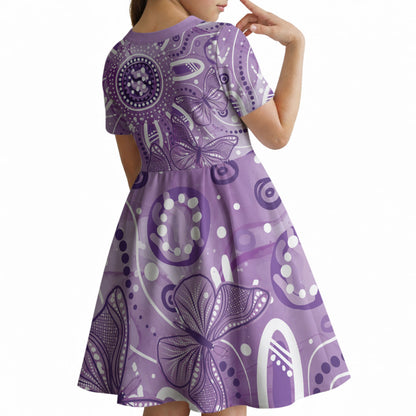 Australia Epilepsy Month Indigenous Kid Short Sleeve Dress Butterfly Aboriginal Art