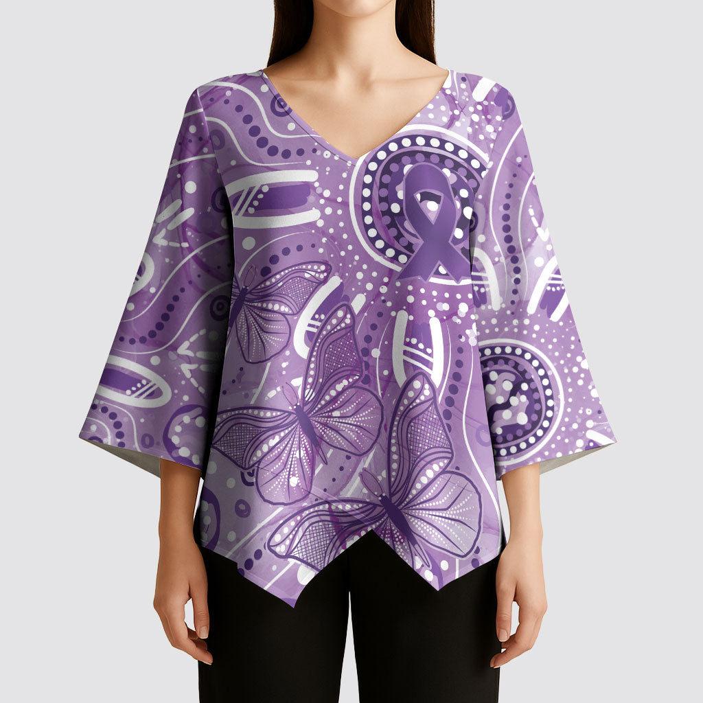 Australia Epilepsy Month Indigenous Kimono Sleeve Blouse Butterfly Aboriginal Art