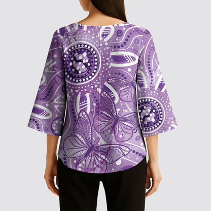 Australia Epilepsy Month Indigenous Kimono Sleeve Blouse Butterfly Aboriginal Art