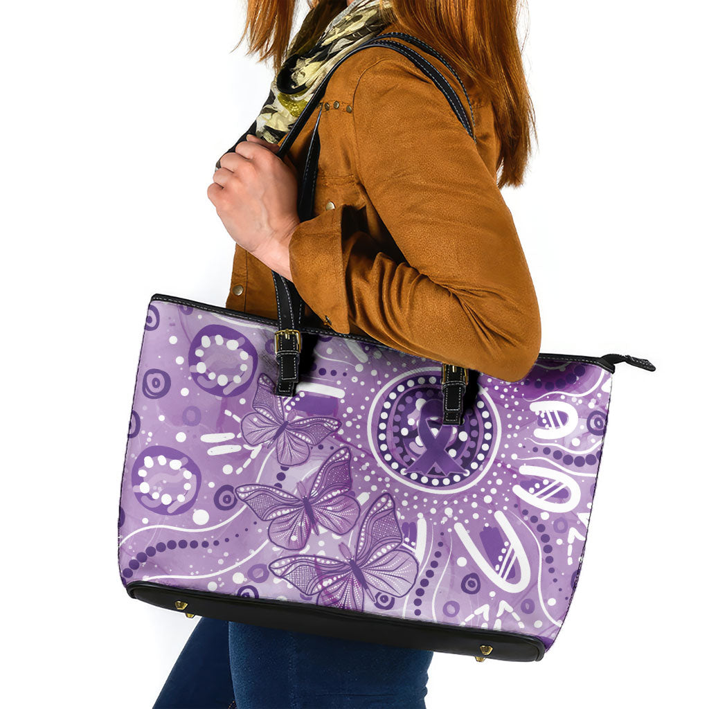 Australia Epilepsy Month Indigenous Leather Tote Bag Butterfly Aboriginal Art