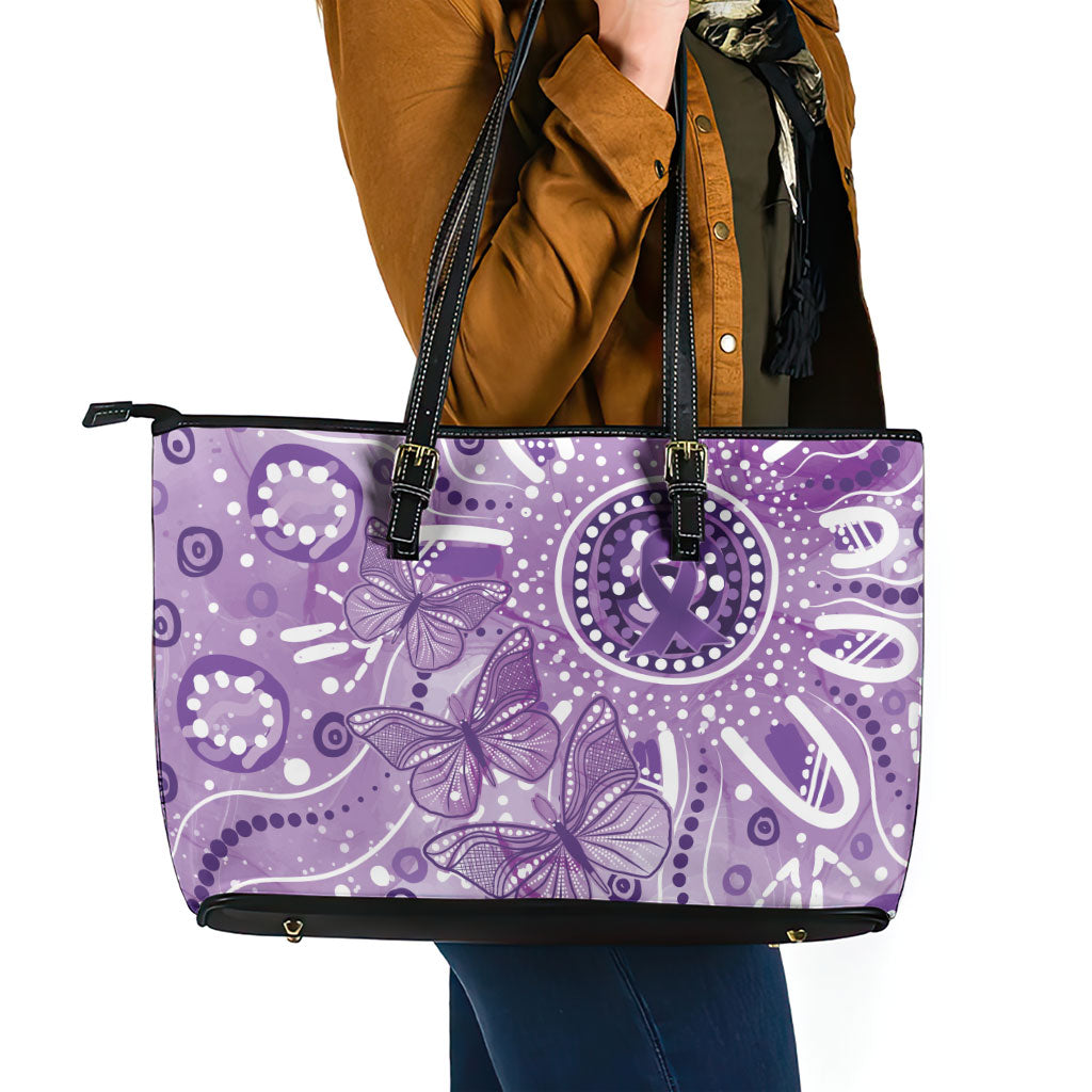 Australia Epilepsy Month Indigenous Leather Tote Bag Butterfly Aboriginal Art