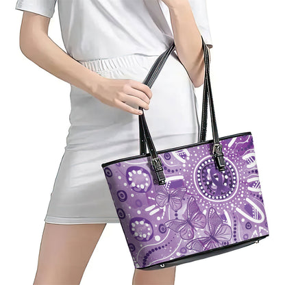 Australia Epilepsy Month Indigenous Leather Tote Bag Butterfly Aboriginal Art