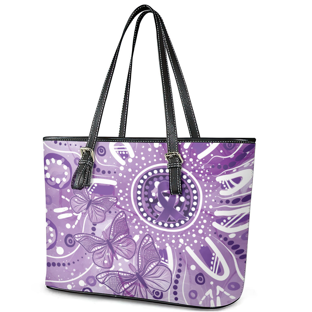 Australia Epilepsy Month Indigenous Leather Tote Bag Butterfly Aboriginal Art