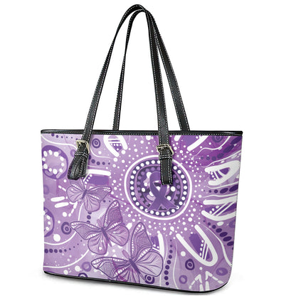 Australia Epilepsy Month Indigenous Leather Tote Bag Butterfly Aboriginal Art