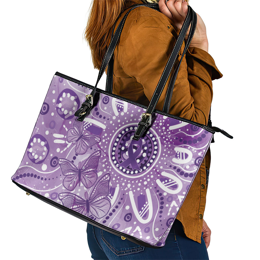 Australia Epilepsy Month Indigenous Leather Tote Bag Butterfly Aboriginal Art