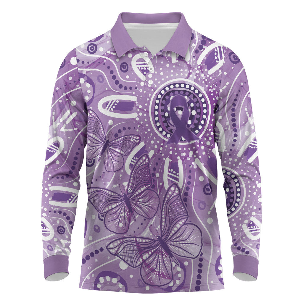 Australia Epilepsy Month Indigenous Long Sleeve Polo Shirt Butterfly Aboriginal Art